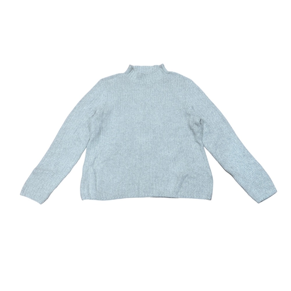 J Crew Womens Mock Neck Textured Knit Sweater Light Blue Grey Marl Cotton Blend